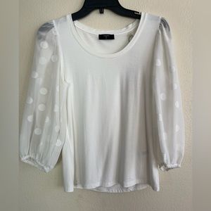 Tahari White Polka Dot Sleeve Blouse